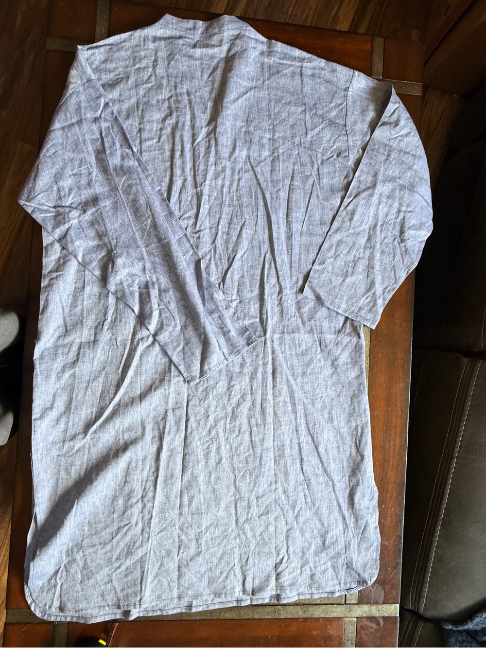 Frette made in Italy heather blue dress v neck medium deep pockets linen